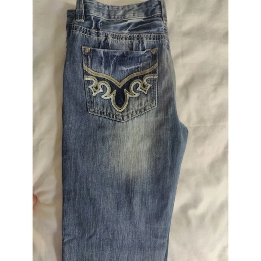 Embellished Pockets Distressed Denim Blue‎ Relaxed Fit western BB BLACK Jean